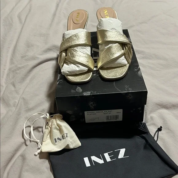 Elegant Inez Isa Gold Women's Heeled Sandals - Picture 4 of 14